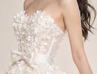 Hand-appliquéd flower bodice, close detail
