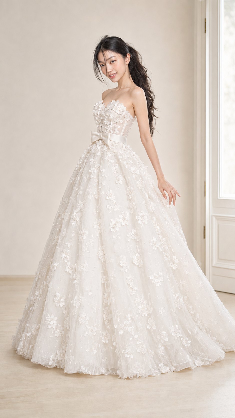 Style 26·07 — 3D flower appliqué gown in beaded tulle